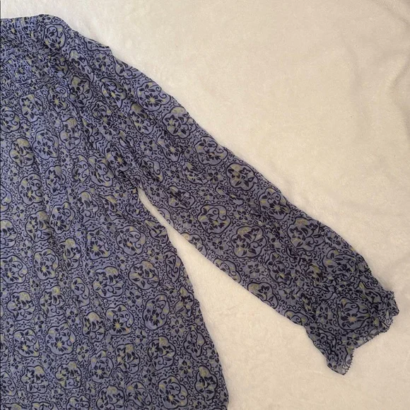 Sundance | Arabesque Smock & Ruffle Popover Cupro Boho Blouse Top Blue Iris (L) - Picture 13 of 16
